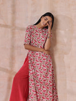 Thumbnail for trueBrowns Pink Brown Overall Floral On White Block Print Cotton Slit Kurta Pant Set - Distacart