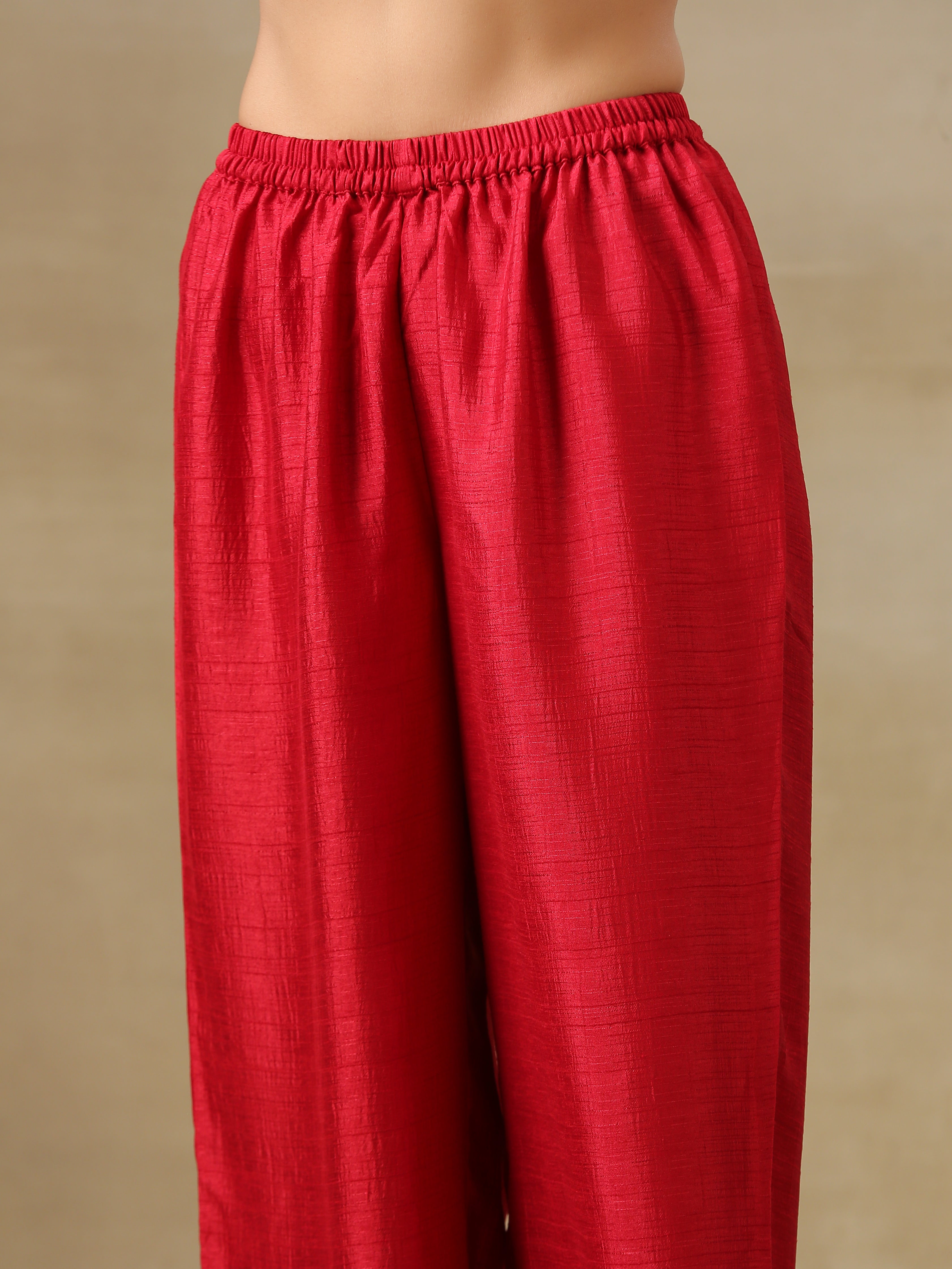 trueBrowns Maroon Textured Silk Front Slit Kurta Pant Set - Distacart