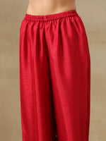 Thumbnail for trueBrowns Maroon Textured Silk Front Slit Kurta Pant Set - Distacart