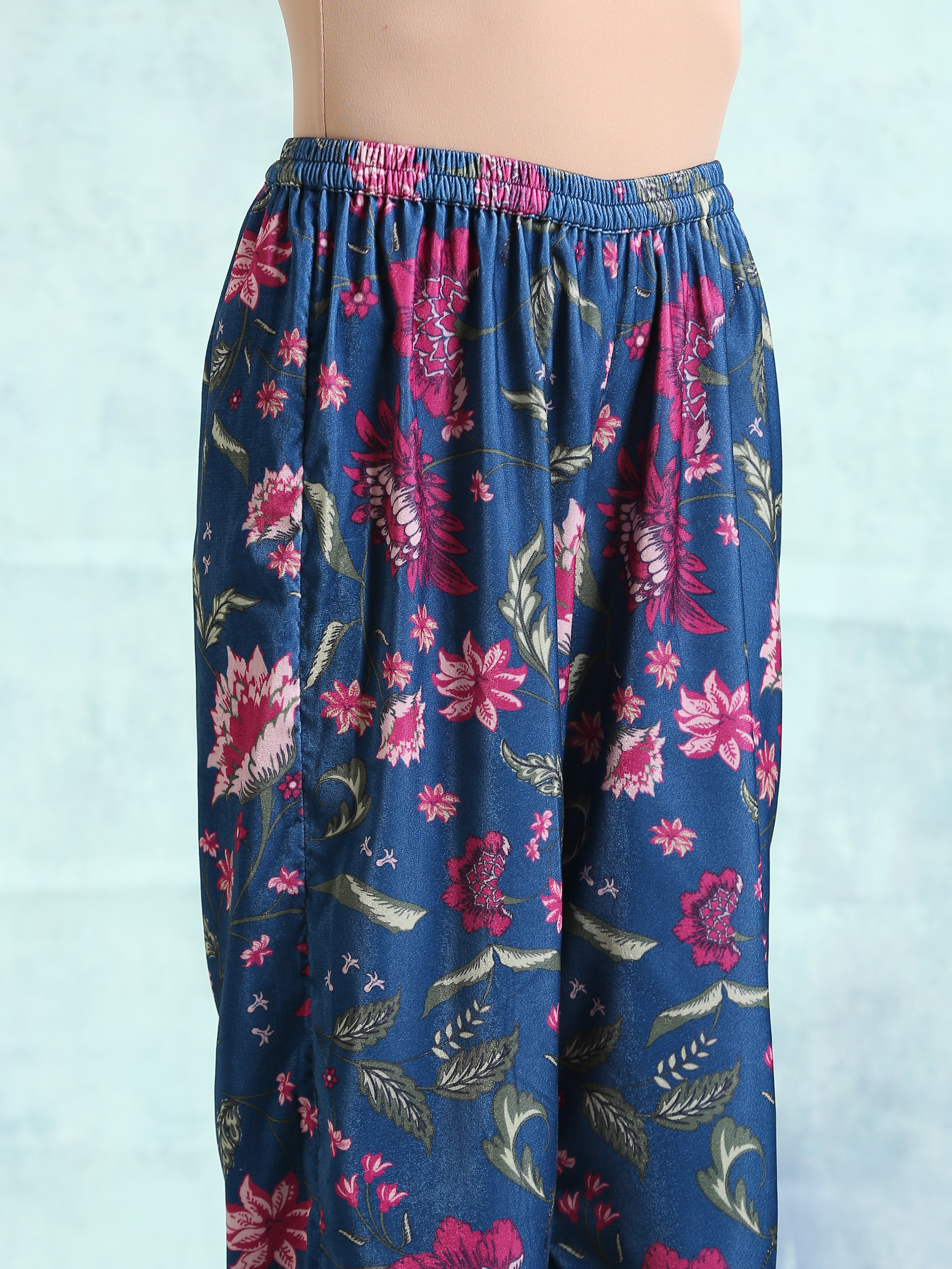 trueBrowns Blue Printed Velvet Co-Ord Set - Distacart