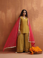 Thumbnail for trueBrowns Gold Tissue Sharara Dupatta Set - Distacart
