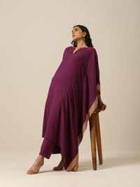 Thumbnail for trueBrowns Plum Purple Slub Texture High Low Kaftan Pant Set - Distacart