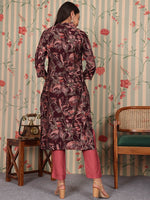 Thumbnail for Ode by House of Pataudi Floral Printed Regular Chanderi Silk Kurta with Trouser - Distacart