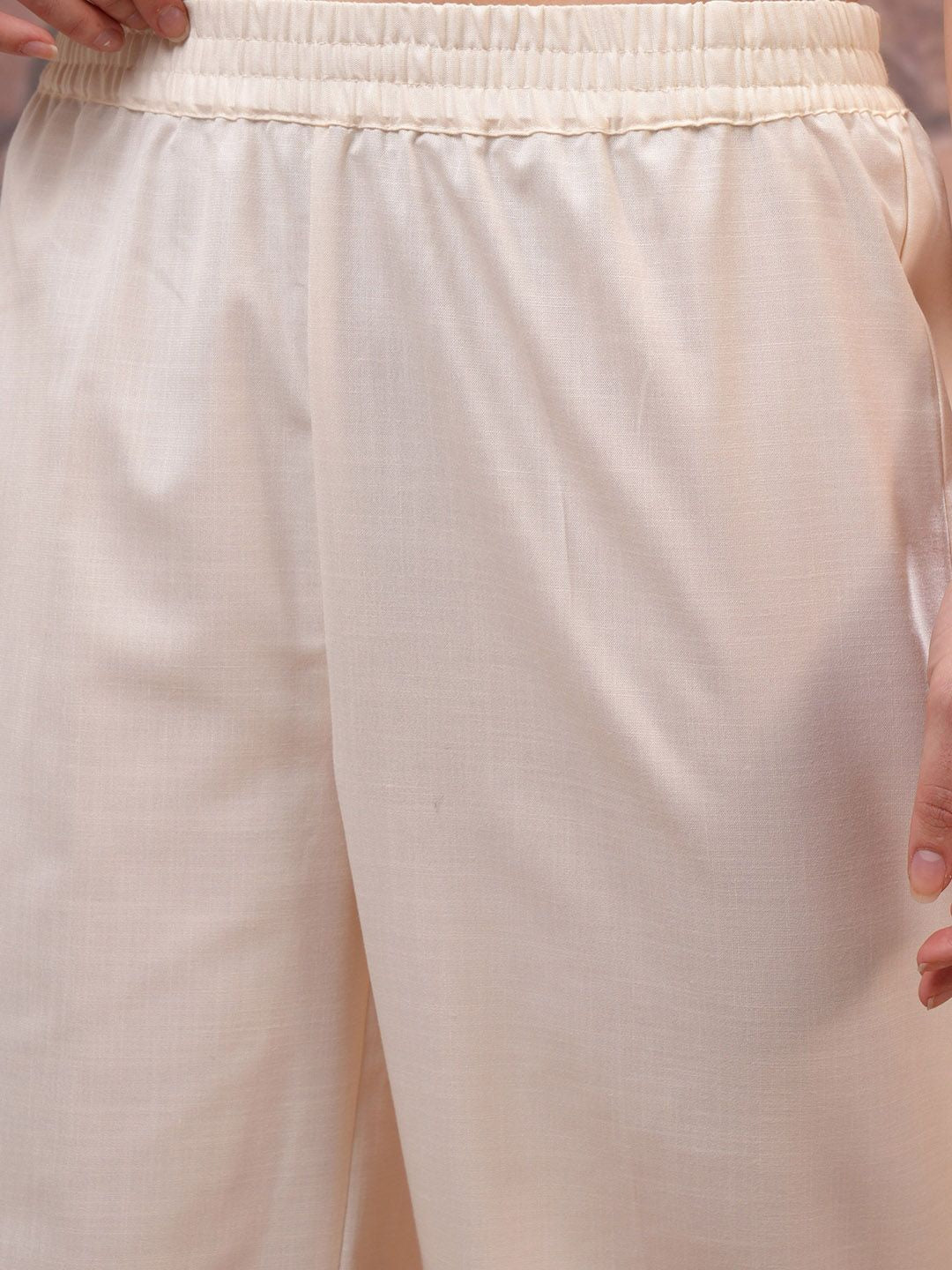 Vishudh Cream Embroidered Straight Kurta with Palazzo & Dupatta