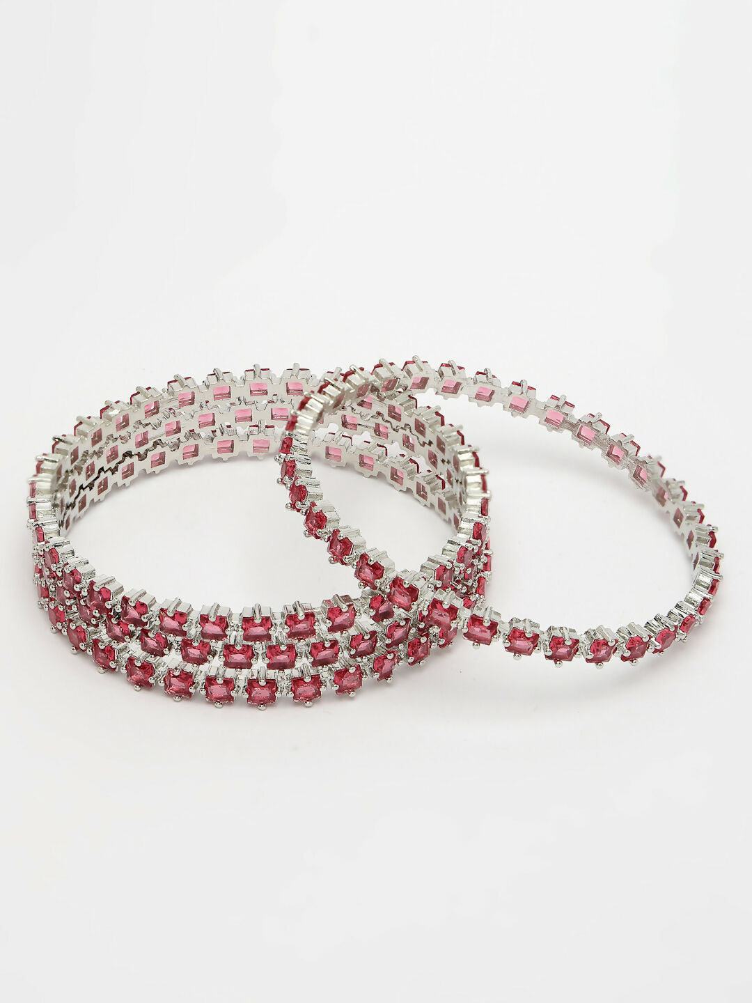 NVR Women's Set of 4 Pink CZ Stone-Studded Handcrafted Bangles