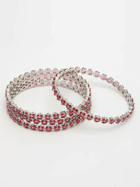 Thumbnail for NVR Women's Set of 4 Pink CZ Stone-Studded Handcrafted Bangles