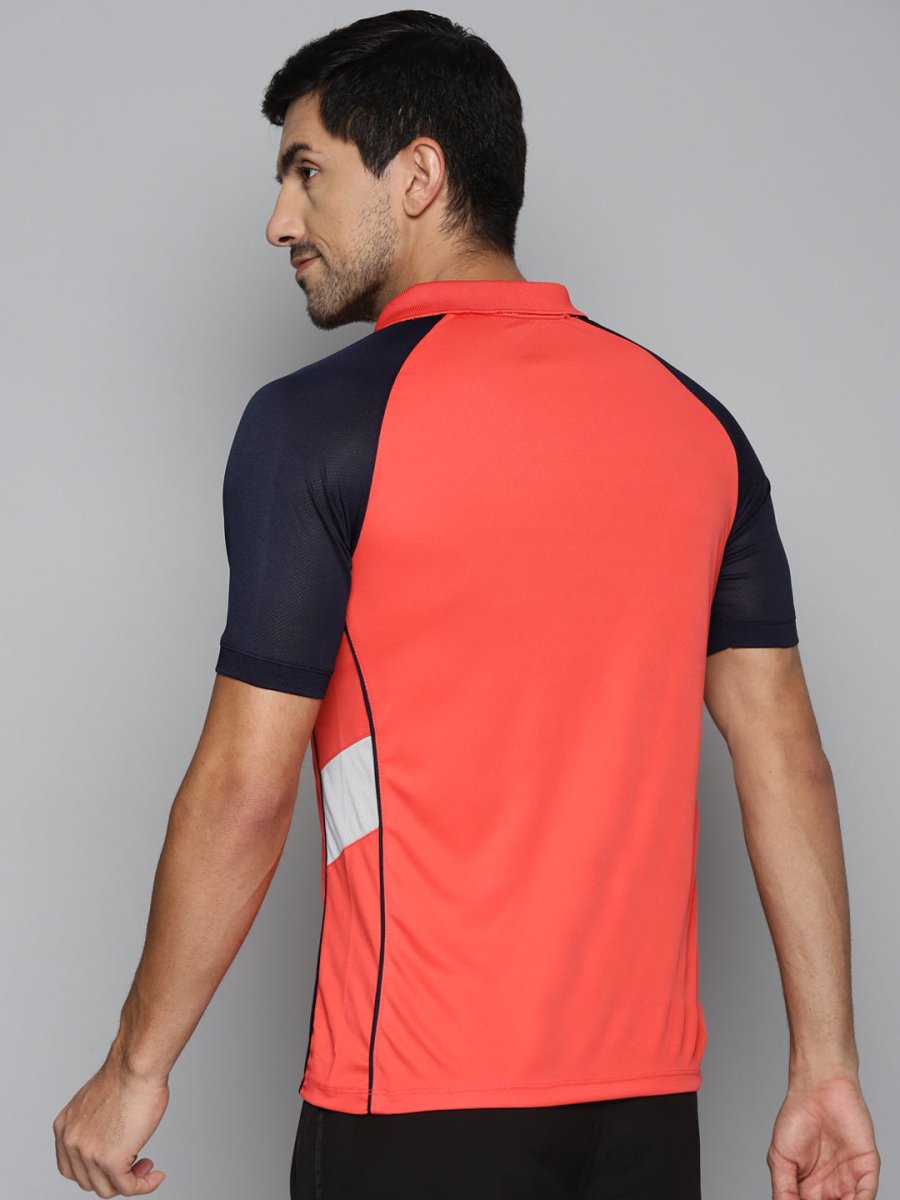 Alcis Men Red & Navy Blue Colourblocked Polo Collar Slim Fit Running T-shirt - Distacart
