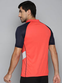 Thumbnail for Alcis Men Red & Navy Blue Colourblocked Polo Collar Slim Fit Running T-shirt - Distacart