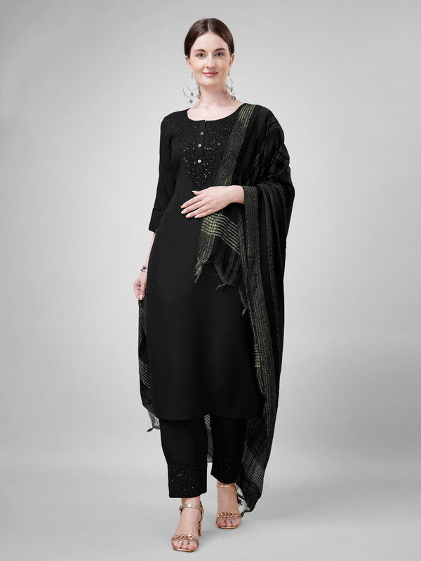 Black Women's Kurta Pant Dupatta Set - Hiral Fashion