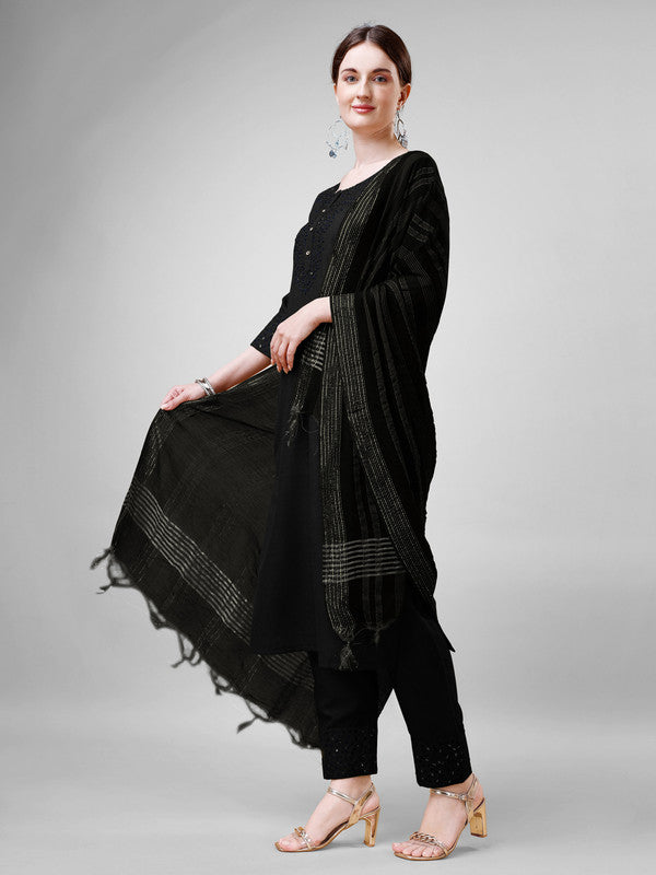 Black Women's Kurta Pant Dupatta Set - Hiral Fashion