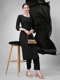 Thumbnail for Black Women's Kurta Pant Dupatta Set - Hiral Fashion