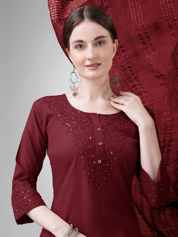 Maroon Women's Kurta Pant Dupatta Set - Hiral Fashion