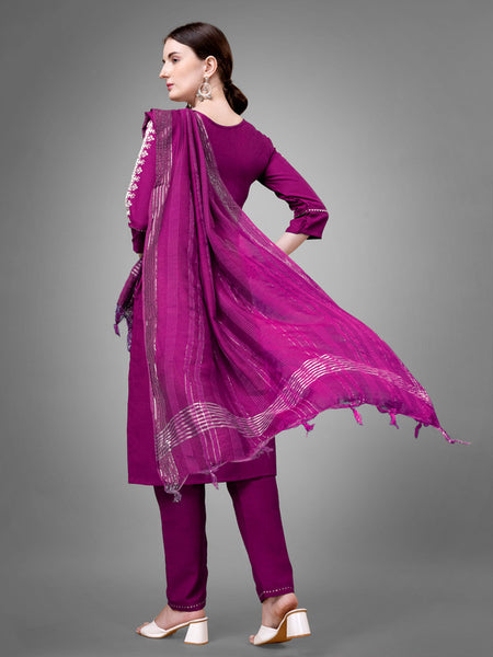 Purple Women's Kurta Pant Dupatta Set - Hiral Fashion