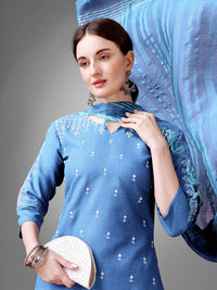 Thumbnail for Blue Women's Kurta Pant Dupatta Set - Hiral Fashion