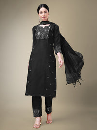 Thumbnail for Black Women's Kurta Pant Dupatta Set - Hiral Fashion