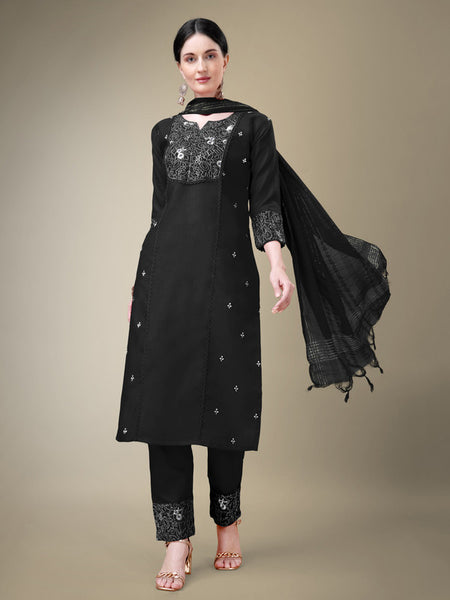 Black Women's Kurta Pant Dupatta Set - Hiral Fashion