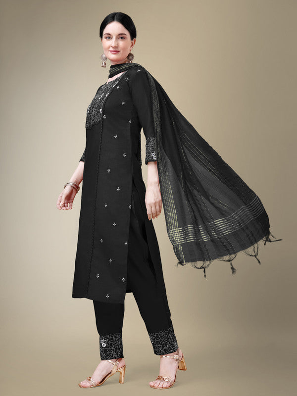 Black Women's Kurta Pant Dupatta Set - Hiral Fashion
