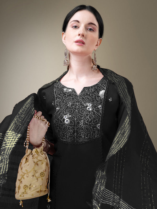 Black Women's Kurta Pant Dupatta Set - Hiral Fashion