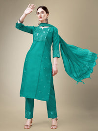 Thumbnail for Green Women's Kurta Pant Dupatta Set - Hiral Fashion