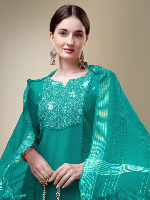 Green Women's Kurta Pant Dupatta Set - Hiral Fashion