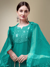Thumbnail for Green Women's Kurta Pant Dupatta Set - Hiral Fashion