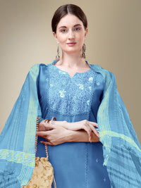 Thumbnail for Blue Women's Kurta Pant Dupatta Set - Hiral Fashion