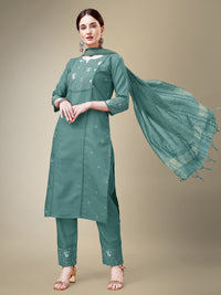 Thumbnail for Sea Green Women's Kurta Pant Dupatta Set - Hiral Fashion