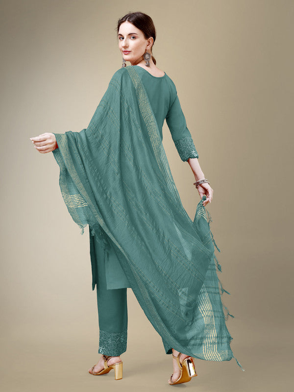 Sea Green Women's Kurta Pant Dupatta Set - Hiral Fashion
