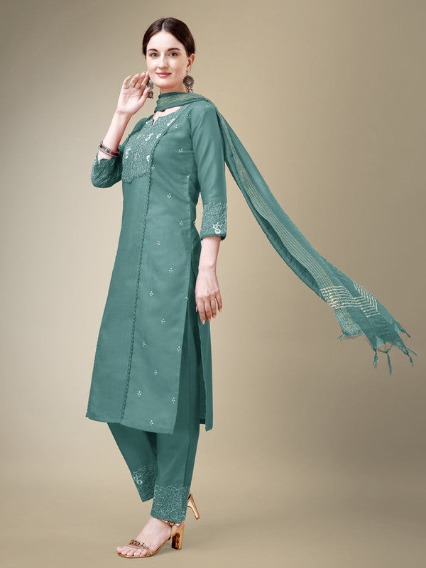 Sea Green Women's Kurta Pant Dupatta Set - Hiral Fashion