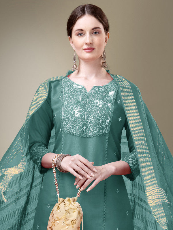 Sea Green Women's Kurta Pant Dupatta Set - Hiral Fashion