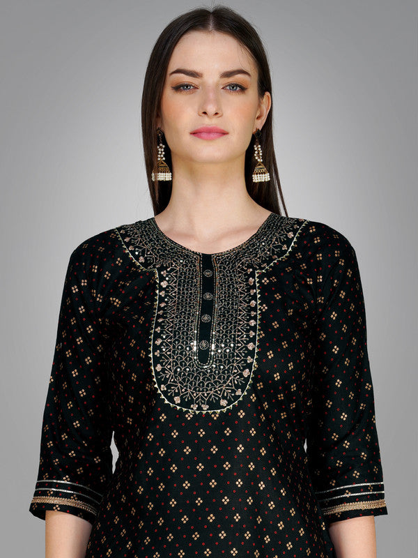 Black Women's Kurta Pant Dupatta Set - Hiral Fashion