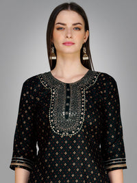 Thumbnail for Black Women's Kurta Pant Dupatta Set - Hiral Fashion