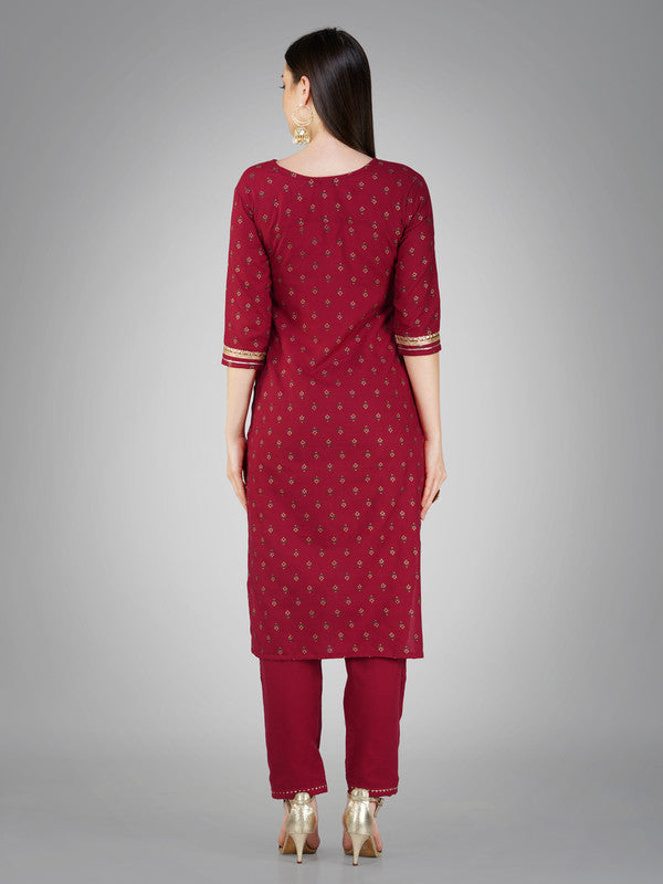 Maroon Women's Kurta Pant Dupatta Set - Hiral Fashion