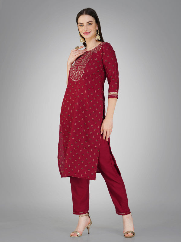 Maroon Women's Kurta Pant Dupatta Set - Hiral Fashion