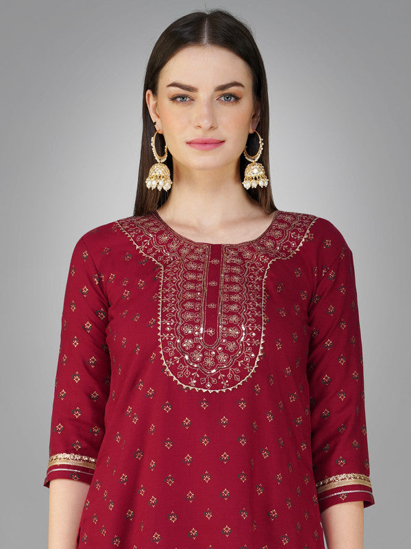 Maroon Women's Kurta Pant Dupatta Set - Hiral Fashion