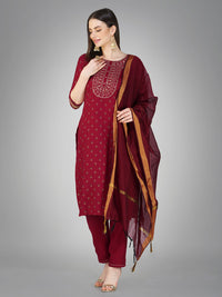 Thumbnail for Maroon Women's Kurta Pant Dupatta Set - Hiral Fashion