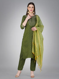 Thumbnail for Green Women's Kurta Pant Dupatta Set - Hiral Fashion