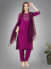 Thumbnail for Purple Women's Kurta Pant Dupatta Set - Hiral Fashion