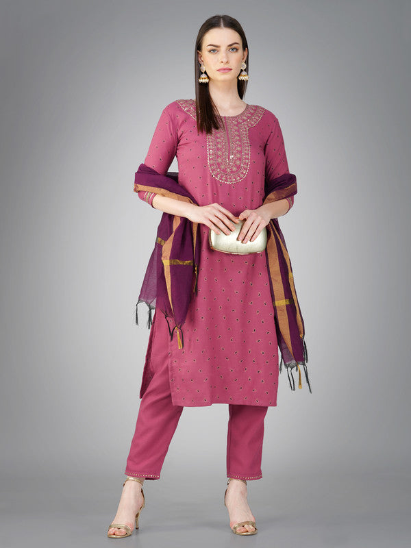 Purple Women's Kurta Pant Dupatta Set - Hiral Fashion