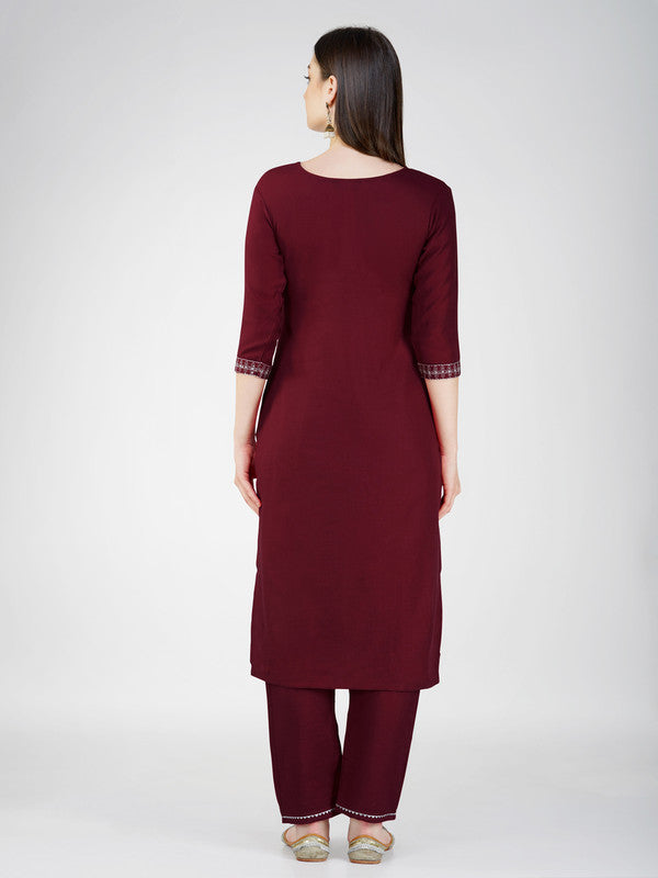 Maroon Women's Kurta Pant Dupatta Set - Hiral Fashion