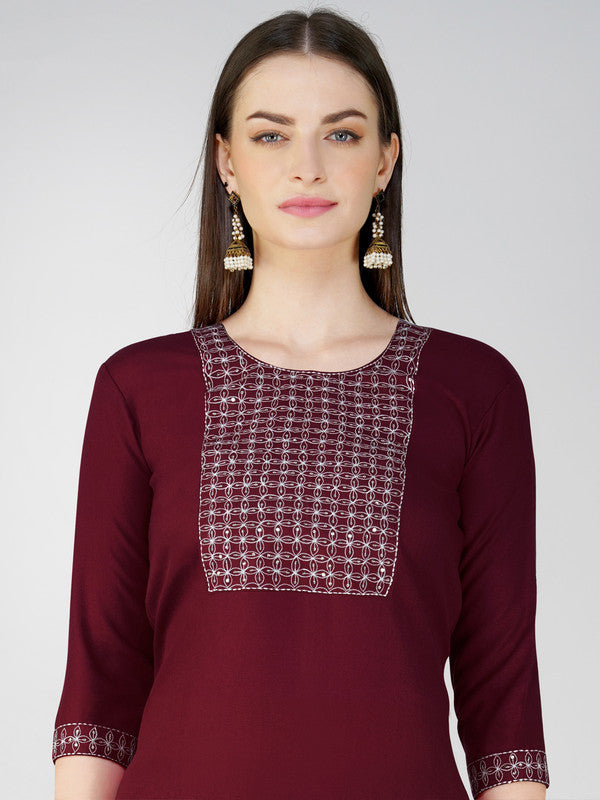 Maroon Women's Kurta Pant Dupatta Set - Hiral Fashion