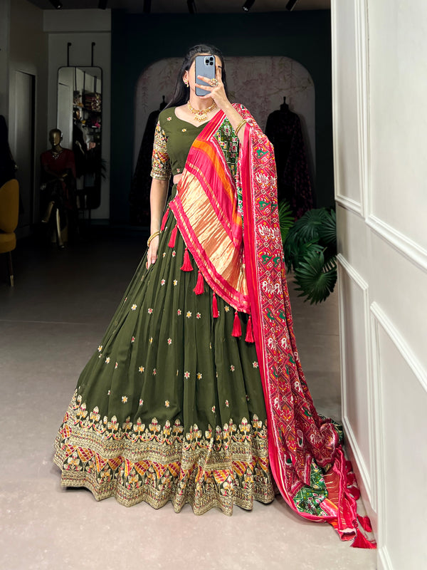 Lorenvalley Green Georgette Sequins and Thread Embroidery Work Lehenga Choli - Distacart