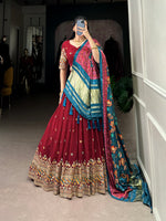 Thumbnail for Lorenvalley Maroon Georgette Sequins and Thread Embroidery Work Lehenga Choli - Distacart