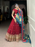 Thumbnail for Lorenvalley Maroon Georgette Sequins and Thread Embroidery Work Lehenga Choli - Distacart