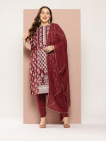 Thumbnail for Sztori Plus-Size Gotta Patti Ethnic Motif Print Pure Cotton Kurta with Trousers & Dupatta - Distacart