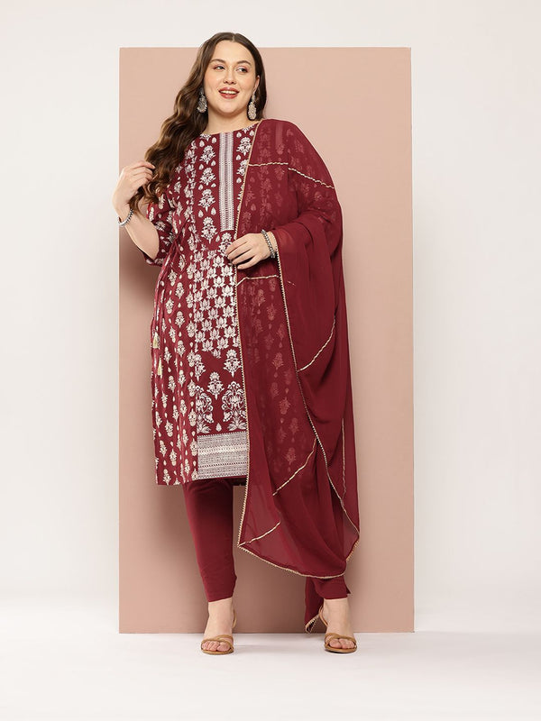 Sztori Plus-Size Gotta Patti Ethnic Motif Print Pure Cotton Kurta with Trousers & Dupatta - Distacart