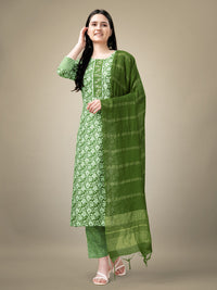Thumbnail for Green Women's Kurta Pant Dupatta Set - Hiral Fashion