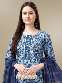 Thumbnail for Blue Women's Kurta Pant Dupatta Set - Hiral Fashion