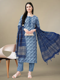 Thumbnail for Blue Women's Kurta Pant Dupatta Set - Hiral Fashion