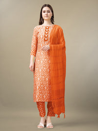 Thumbnail for Orange Women's Kurta Pant Dupatta Set - Hiral Fashion